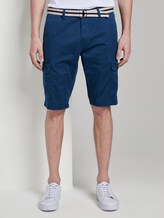 Gemusterte Cargo-Shorts mit Gürtel - Männer - blue minimal structure check Gemusterte Cargo-Shorts mit Gürtel - Männer - blue minimal structure check - 1 - TOM TAILOR