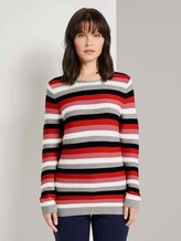 Strickpullover mit Rundhalsausschnitt - Frauen - navy red stripes Strickpullover mit Rundhalsausschnitt - Frauen - navy red stripes - 1 - TOM TAILOR