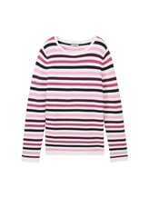 TOM TAILOR Damen Strickpullover mit Bio-Baumwolle, lila, Streifenmuster, Gr. M