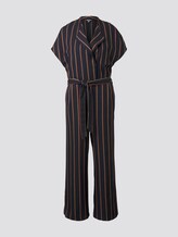 Gestreifter Jumpsuit mit Bindegürtel - Frauen - navy beige orange stripe Gestreifter Jumpsuit mit Bindegürtel - Frauen - navy beige orange stripe - 7 - Mine to five