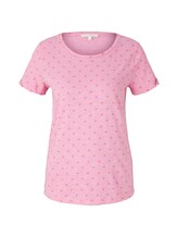 TOM TAILOR DENIM Damen T-Shirt mit Allover Logo-Print, rosa, gemustert, Gr.S