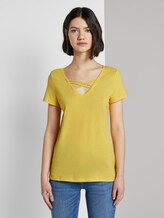 Biologisch T-shirt met vetersluiting - Vrouwen - Golden Summer Yellow Biologisch T-shirt met vetersluiting - Vrouwen - Golden Summer Yellow - 1 - TOM TAILOR Denim