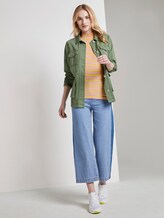 Gestreiftes T-Shirt mit Stehkragen - Frauen - yellow pink stripe Gestreiftes T-Shirt mit Stehkragen - Frauen - yellow pink stripe - 3 - TOM TAILOR Denim