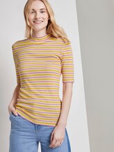 Gestreiftes T-Shirt mit Stehkragen - Frauen - yellow pink stripe Gestreiftes T-Shirt mit Stehkragen - Frauen - yellow pink stripe - 5 - TOM TAILOR Denim