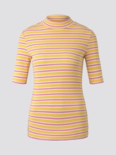 Gestreiftes T-Shirt mit Stehkragen - Frauen - yellow pink stripe Gestreiftes T-Shirt mit Stehkragen - Frauen - yellow pink stripe - 7 - TOM TAILOR Denim