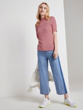 Gestreiftes T-Shirt mit Stehkragen - Frauen - pink red stripe Gestreiftes T-Shirt mit Stehkragen - Frauen - pink red stripe - 3 - TOM TAILOR Denim