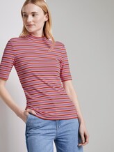 Gestreiftes T-Shirt mit Stehkragen - Frauen - pink red stripe Gestreiftes T-Shirt mit Stehkragen - Frauen - pink red stripe - 5 - TOM TAILOR Denim