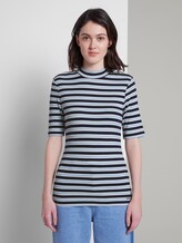 Gestreiftes T-Shirt mit Stehkragen - Frauen - navy light blue stripe Gestreiftes T-Shirt mit Stehkragen - Frauen - navy light blue stripe - 1 - TOM TAILOR Denim