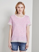 Gestreiftes T-Shirt mit Häkeldetails - Frauen - white rose stripe Gestreiftes T-Shirt mit Häkeldetails - Frauen - white rose stripe - 1 - TOM TAILOR Denim
