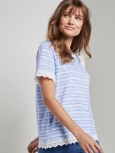 Gestreept T-shirt met gehaakte details - Vrouwen - light blue white stripe Gestreept T-shirt met gehaakte details - Vrouwen - light blue white stripe - 5 - TOM TAILOR Denim