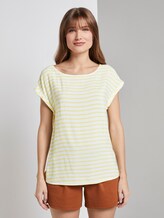 Gemustertes T-Shirt mit Cut-Out - Frauen - yellow white horizontal stripe Gemustertes T-Shirt mit Cut-Out - Frauen - yellow white horizontal stripe - 1 - TOM TAILOR Denim
