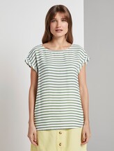 Gemustertes T-Shirt mit Cut-Out - Frauen - olive white horizontal stripe Gemustertes T-Shirt mit Cut-Out - Frauen - olive white horizontal stripe - 1 - TOM TAILOR Denim