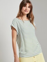 Gemustertes T-Shirt mit Cut-Out - Frauen - olive white horizontal stripe Gemustertes T-Shirt mit Cut-Out - Frauen - olive white horizontal stripe - 5 - TOM TAILOR Denim