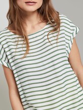 Gemustertes T-Shirt mit Cut-Out - Frauen - olive white horizontal stripe Gemustertes T-Shirt mit Cut-Out - Frauen - olive white horizontal stripe - 9 - TOM TAILOR Denim