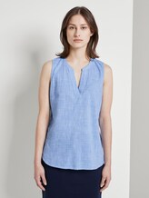 Sleeveless blouse with a Henley Neckline - Women - light blue white slub Sleeveless blouse with a Henley Neckline - Women - light blue white slub - 1 - TOM TAILOR Denim