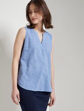 Sleeveless blouse with a Henley Neckline - Women - light blue white slub Sleeveless blouse with a Henley Neckline - Women - light blue white slub - 5 - TOM TAILOR Denim