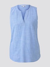 Sleeveless blouse with a Henley Neckline - Women - light blue white slub Sleeveless blouse with a Henley Neckline - Women - light blue white slub - 7 - TOM TAILOR Denim