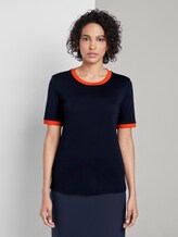 T-shirt met contrasterende bies - - Night Sky Blue T-shirt met contrasterende bies - - Night Sky Blue - 1 - Mine to five