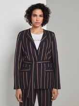 Gestreifter Blazer mit Bindegürtel - - navy beige orange stripe Gestreifter Blazer mit Bindegürtel - - navy beige orange stripe - 1 - Mine to five