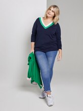 Knitted sweater with a two-tone neckline - Women - Real Navy Blue Knitted sweater with a two-tone neckline - Women - Real Navy Blue - 3 - My True Me