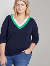 Knitted sweater with a two-tone neckline - Women - Real Navy Blue Knitted sweater with a two-tone neckline - Women - Real Navy Blue - 5 - My True Me