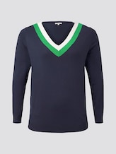 Knitted sweater with a two-tone neckline - Women - Real Navy Blue Knitted sweater with a two-tone neckline - Women - Real Navy Blue - 7 - My True Me