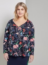 Gemustertes Langarmshirt mit Knopfleiste - Frauen - navy new flower print Gemustertes Langarmshirt mit Knopfleiste - Frauen - navy new flower print - 1 - My True Me