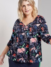 Gemustertes Langarmshirt mit Knopfleiste - Frauen - navy new flower print Gemustertes Langarmshirt mit Knopfleiste - Frauen - navy new flower print - 5 - My True Me