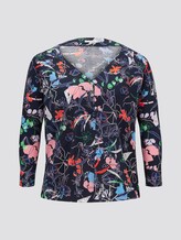 Gemustertes Langarmshirt mit Knopfleiste - Frauen - navy new flower print Gemustertes Langarmshirt mit Knopfleiste - Frauen - navy new flower print - 7 - My True Me