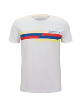 TOM TAILOR DENIM Herren T-Shirt mit Streifen-Print, weiß, unifarben mit Print, Gr.S
