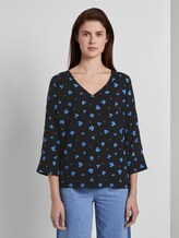 Bluse mit V-Ausschnitt und Rückendetail - Frauen - black blue flower print Bluse mit V-Ausschnitt und Rückendetail - Frauen - black blue flower print - 1 - TOM TAILOR Denim