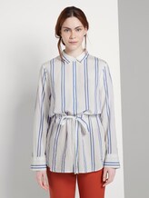 Gestreifte Longbluse mit verstellbarer Taille - Frauen - white blue stripe Gestreifte Longbluse mit verstellbarer Taille - Frauen - white blue stripe - 1 - TOM TAILOR Denim