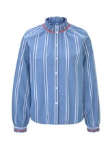 TOM TAILOR DENIM Damen Gestreifte Bluse mit verspielten Details, blau, gestreift, Gr.XL