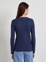 Geripptes Langarmshirt mit U-Boot-Ausschnitt - Frauen - Real Navy Blue Geripptes Langarmshirt mit U-Boot-Ausschnitt - Frauen - Real Navy Blue - 2 - TOM TAILOR Denim