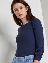 Geripptes Langarmshirt mit U-Boot-Ausschnitt - Frauen - Real Navy Blue Geripptes Langarmshirt mit U-Boot-Ausschnitt - Frauen - Real Navy Blue - 5 - TOM TAILOR Denim