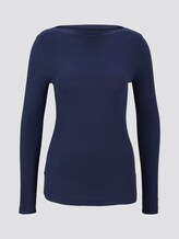 Geripptes Langarmshirt mit U-Boot-Ausschnitt - Frauen - Real Navy Blue Geripptes Langarmshirt mit U-Boot-Ausschnitt - Frauen - Real Navy Blue - 7 - TOM TAILOR Denim