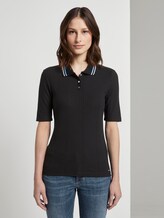 Geripptes Polo-Shirt - Frauen - Deep Black Geripptes Polo-Shirt - Frauen - Deep Black - 1 - TOM TAILOR Denim
