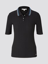 Geripptes Polo-Shirt - Frauen - Deep Black Geripptes Polo-Shirt - Frauen - Deep Black - 7 - TOM TAILOR Denim