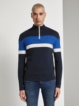Gestreifter Half-Zip Strickpullover - Männer - Sky Captain Blue Gestreifter Half-Zip Strickpullover - Männer - Sky Captain Blue - 1 - TOM TAILOR Denim