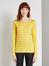 gestreiftes langarmshirt mit stickerei - Frauen - yellow white double stripe gestreiftes langarmshirt mit stickerei - Frauen - yellow white double stripe - 1 - TOM TAILOR