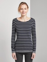 gestreiftes langarmshirt mit stickerei - Frauen - navy white double stripe gestreiftes langarmshirt mit stickerei - Frauen - navy white double stripe - 1 - TOM TAILOR