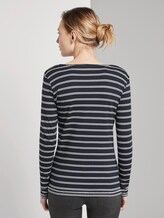 gestreiftes langarmshirt mit stickerei - Frauen - navy white double stripe gestreiftes langarmshirt mit stickerei - Frauen - navy white double stripe - 2 - TOM TAILOR