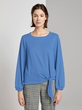 Long-sleeved shirt in a crinkle look with knot details - Women - sea blue Long-sleeved shirt in a crinkle look with knot details - Women - sea blue - 1 - TOM TAILOR