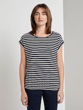 Patterned T-shirt with an elastic waistband - Women - navy stripe Patterned T-shirt with an elastic waistband - Women - navy stripe - 1 - TOM TAILOR