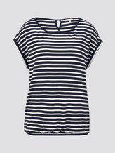 Patterned T-shirt with an elastic waistband - Women - navy stripe Patterned T-shirt with an elastic waistband - Women - navy stripe - 7 - TOM TAILOR