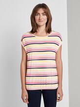 Gemustertes T-Shirt mit elastischem Bund - Frauen - offwhite multicolor stripe Gemustertes T-Shirt mit elastischem Bund - Frauen - offwhite multicolor stripe - 1 - TOM TAILOR
