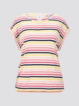Gemustertes T-Shirt mit elastischem Bund - Frauen - offwhite multicolor stripe Gemustertes T-Shirt mit elastischem Bund - Frauen - offwhite multicolor stripe - 7 - TOM TAILOR