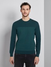 Sweater im Struktur-Mix - Männer - deep pond green petrol stripe Sweater im Struktur-Mix - Männer - deep pond green petrol stripe - 1 - TOM TAILOR