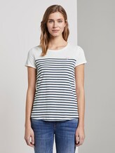 Gestreiftes T-Shirt mit kleiner Stickerei - Frauen - navy white stripe Gestreiftes T-Shirt mit kleiner Stickerei - Frauen - navy white stripe - 1 - TOM TAILOR Denim