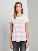 Gestreiftes T-Shirt mit kleiner Stickerei - Frauen - rose white stripe Gestreiftes T-Shirt mit kleiner Stickerei - Frauen - rose white stripe - 1 - TOM TAILOR Denim